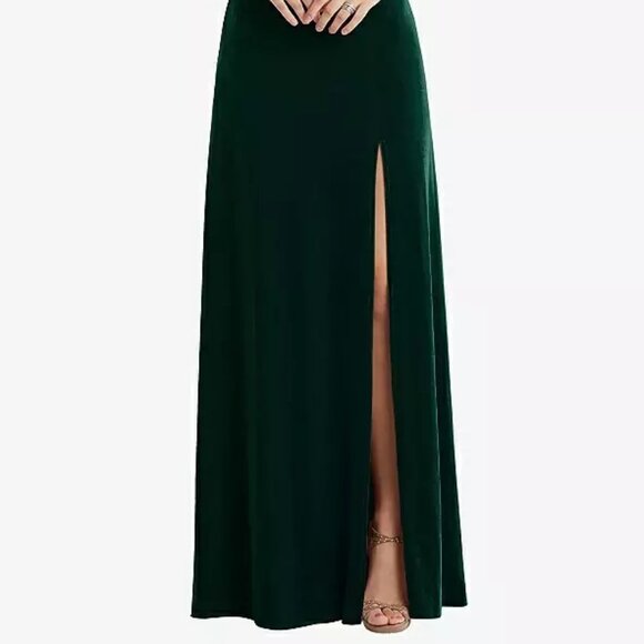 Dessy LB034....High Neck Halter Open-Back Velvet Dress...Evergreen...Size 10 - Picture 2 of 7